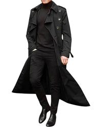 Men's Long Double-Breasted Trench Coat in Modern Style