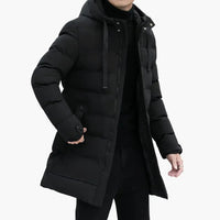 Men's Long Hooded Padded Jacket with Zip