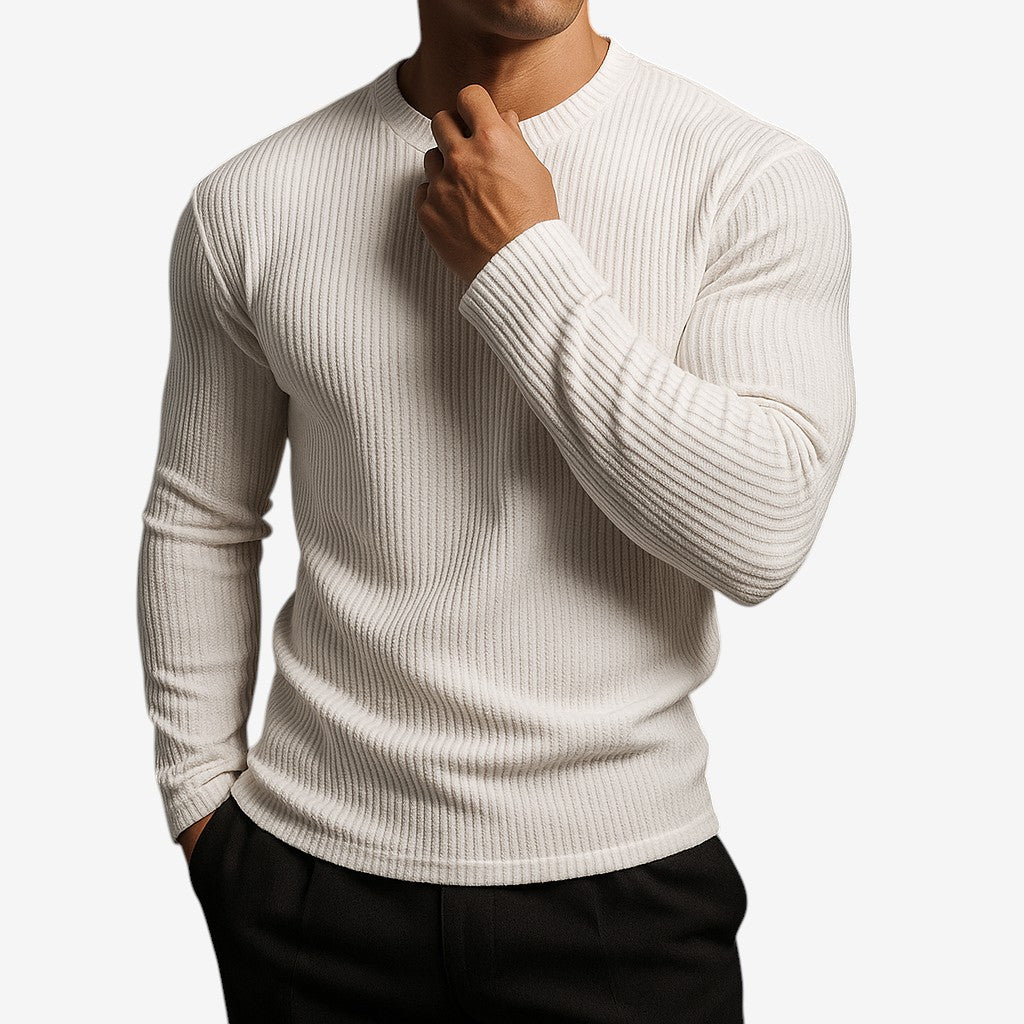 Men's Long Sleeve Crewneck Striped Sweater