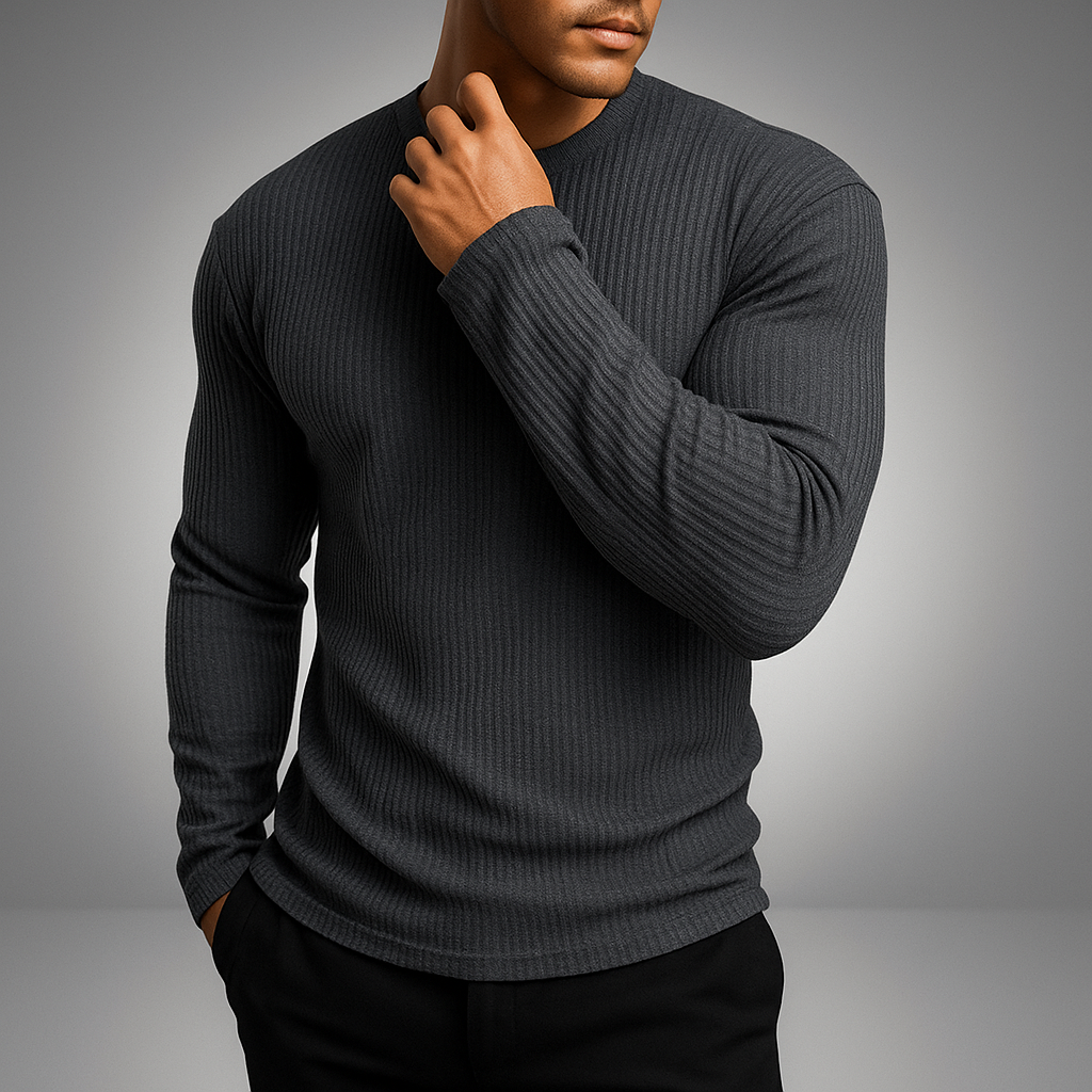 Men's Long Sleeve Crewneck Striped Sweater