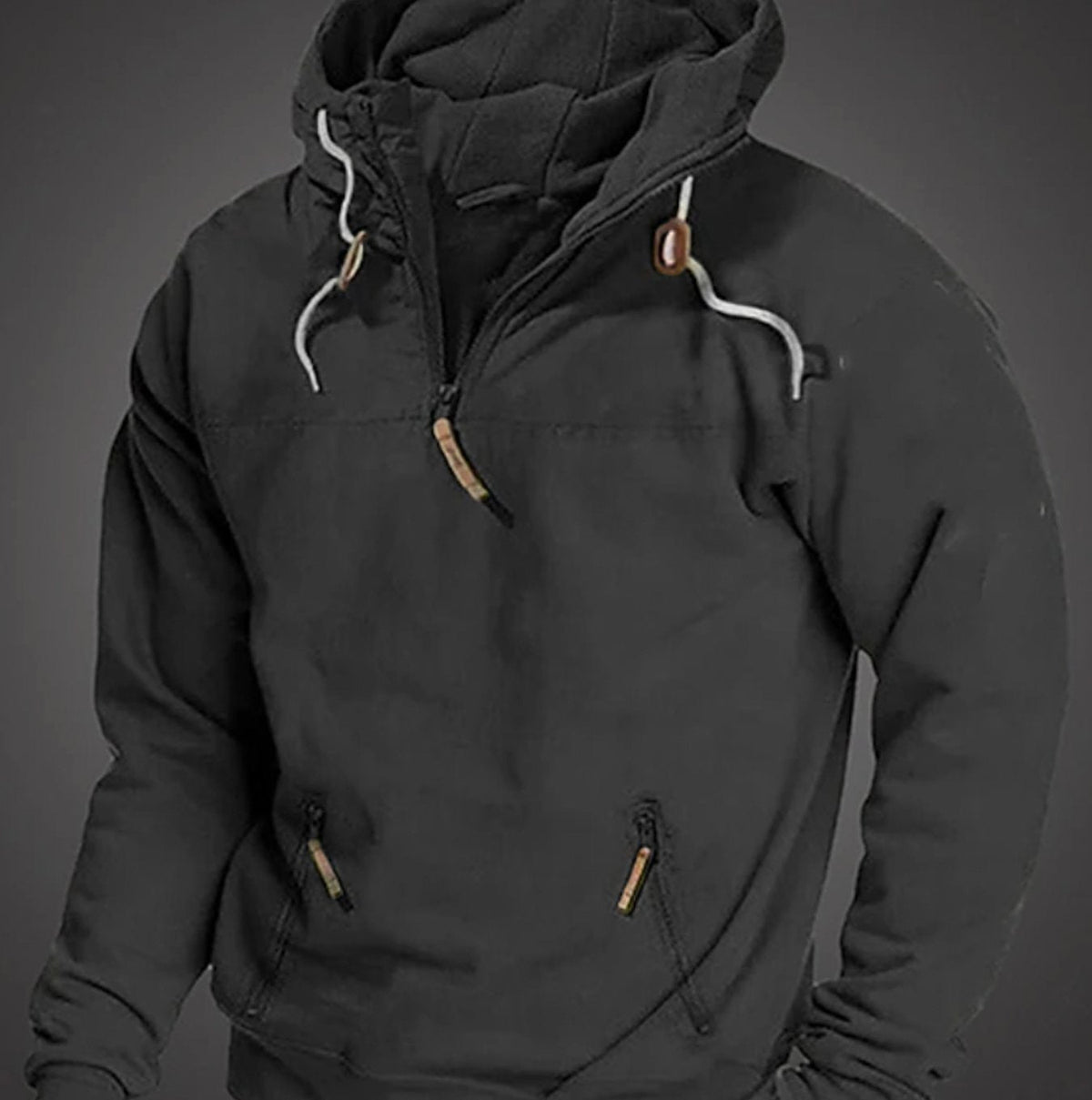 Men's Long-Sleeve Half-Zip Drawstring Hooded Sweatshirt