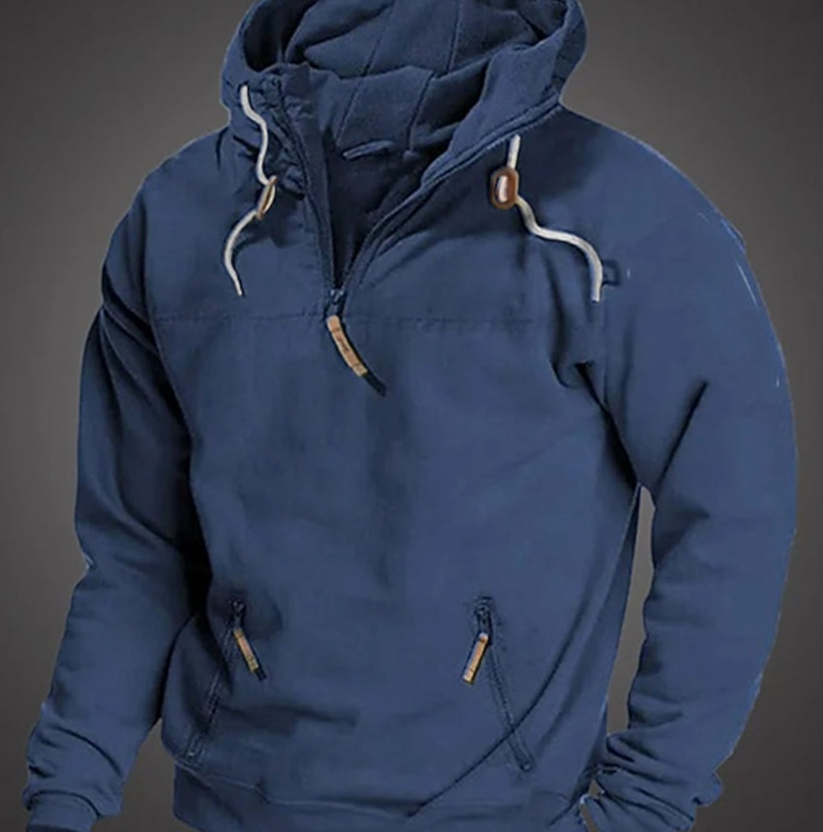 Men's Long-Sleeve Half-Zip Drawstring Hooded Sweatshirt