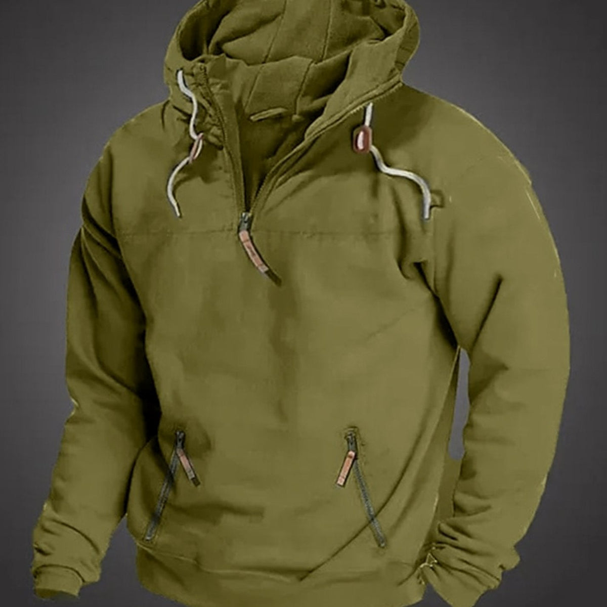 Men's Long-Sleeve Half-Zip Drawstring Hooded Sweatshirt