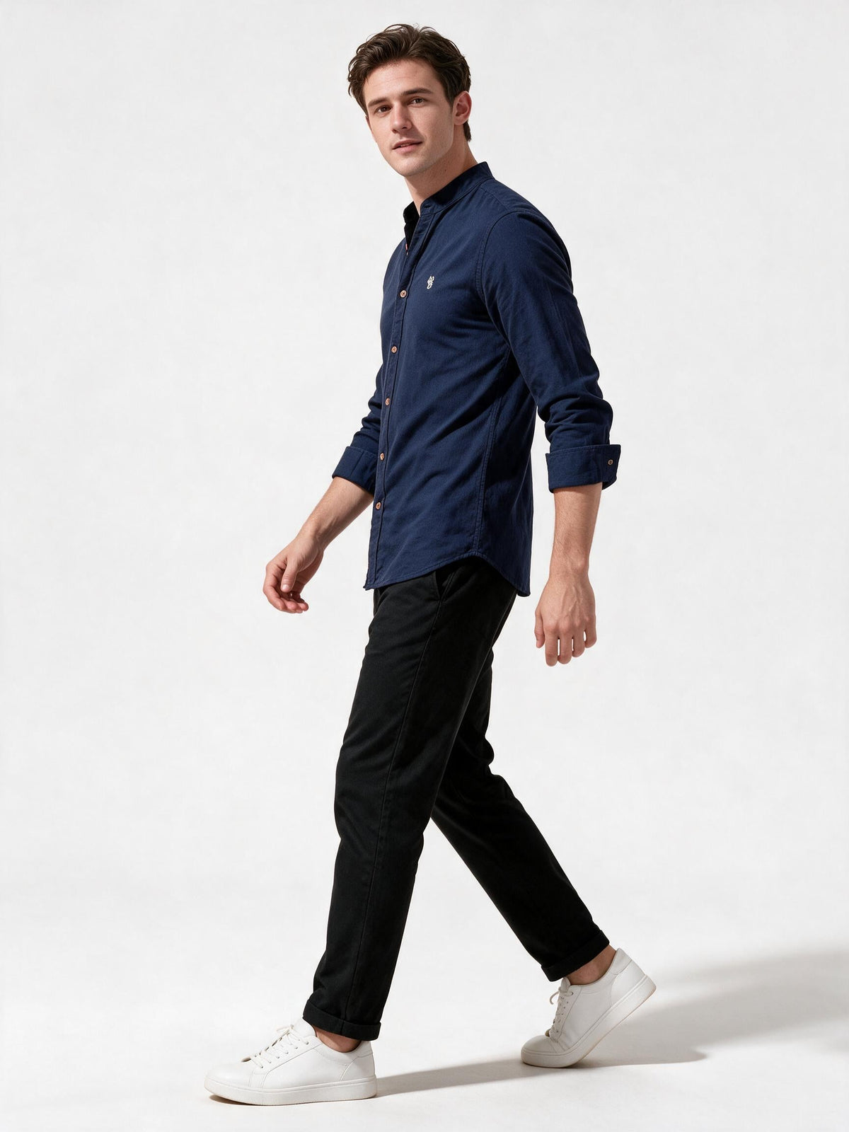 Men's Long-Sleeve Stand-Up Collar Shirt
