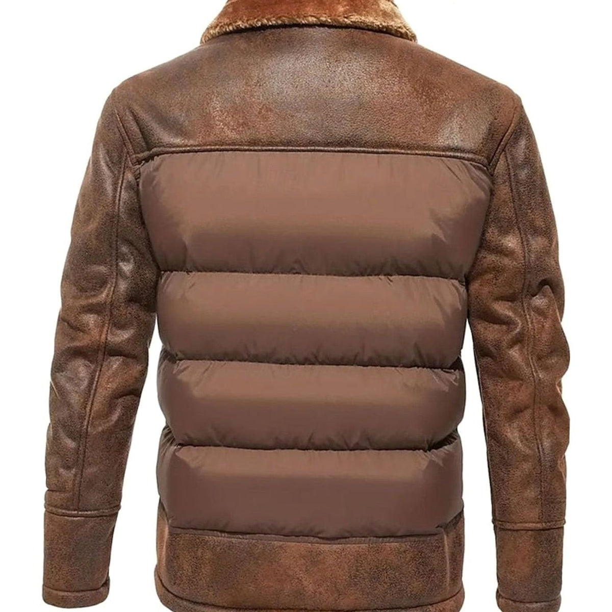 Men's Quilted Faux-Leather Insulated Winter Jacket with Sherpa Collar