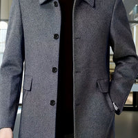 Men's Relaxed-Fit Single-Breasted Wool Overcoat with Classic Collar