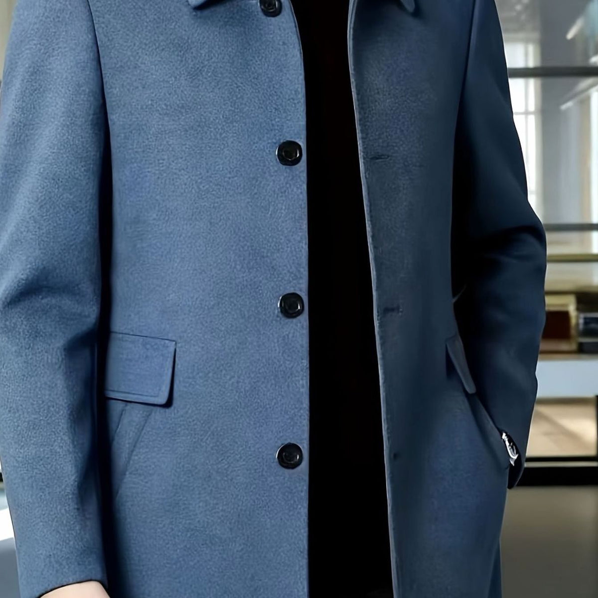 Men's Relaxed-Fit Single-Breasted Wool Overcoat with Classic Collar