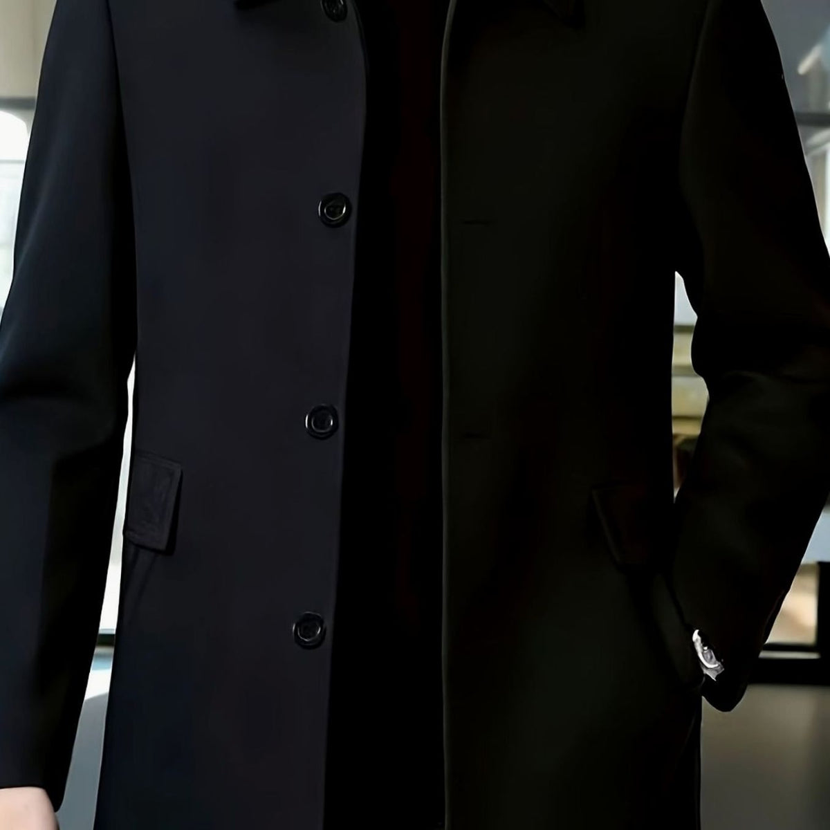 Men's Relaxed-Fit Single-Breasted Wool Overcoat with Classic Collar