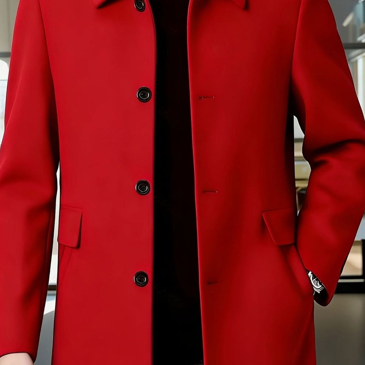 Men's Relaxed-Fit Single-Breasted Wool Overcoat with Classic Collar