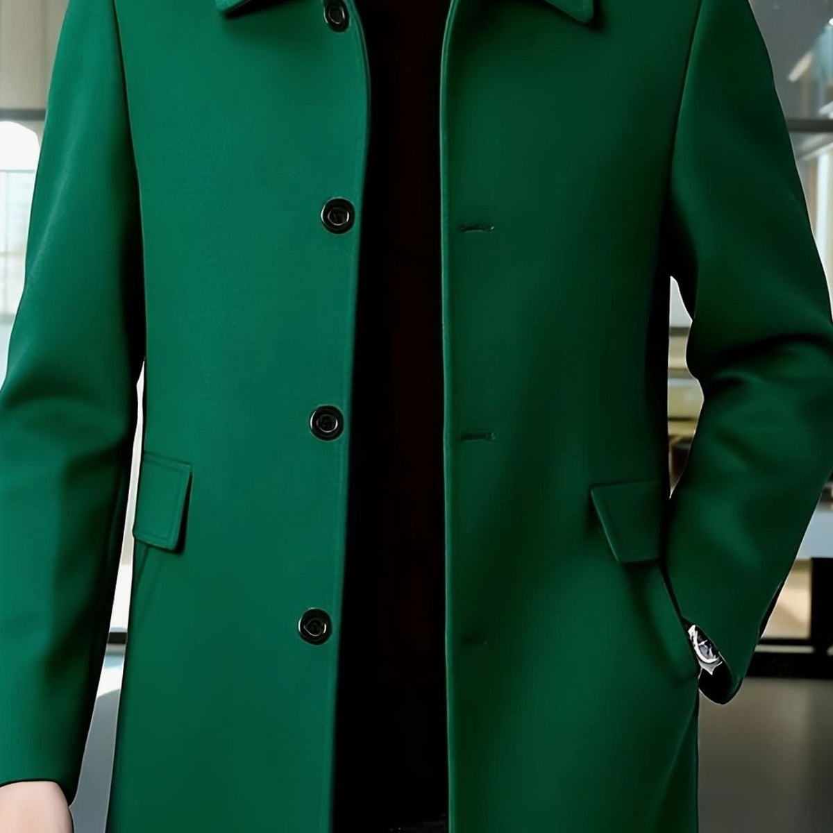 Men's Relaxed-Fit Single-Breasted Wool Overcoat with Classic Collar