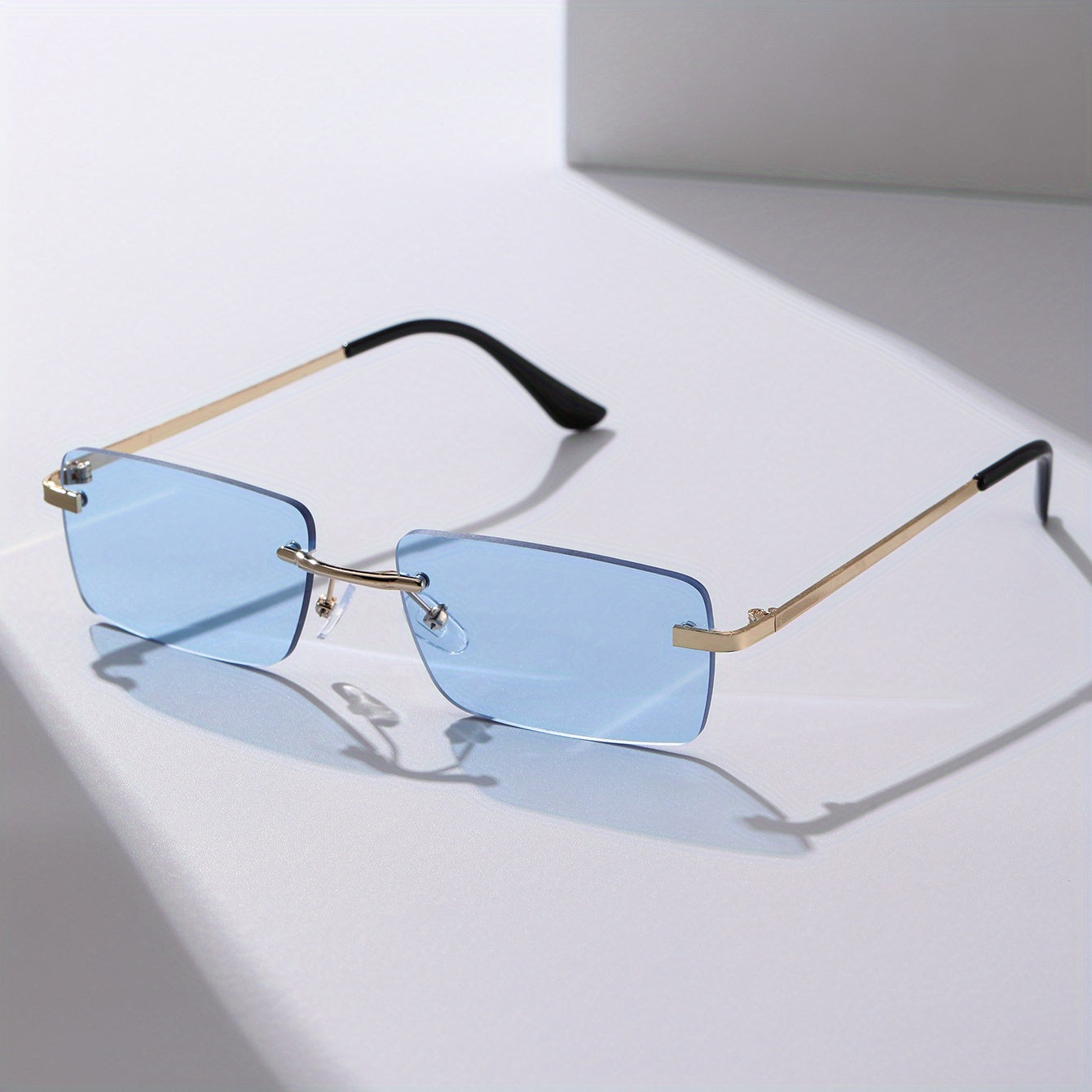 Men's Rimless Sunglasses with UV Protection and Lightweight Metal Frame