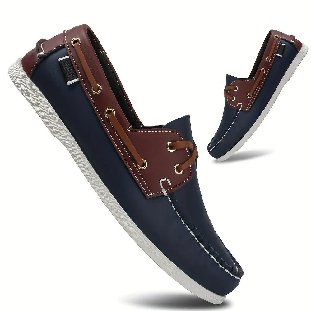 Men's Round Toe Boat Shoes with Lace Details