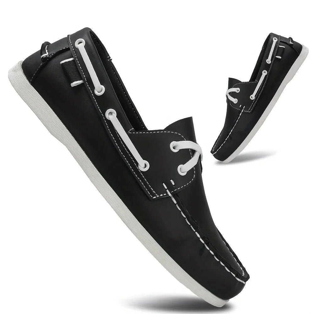 Men's Round Toe Boat Shoes with Lace Details
