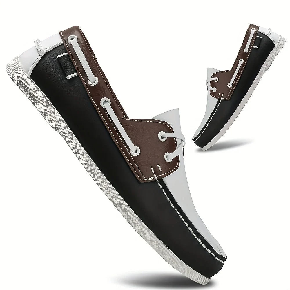 Men's Round Toe Boat Shoes with Lace Details