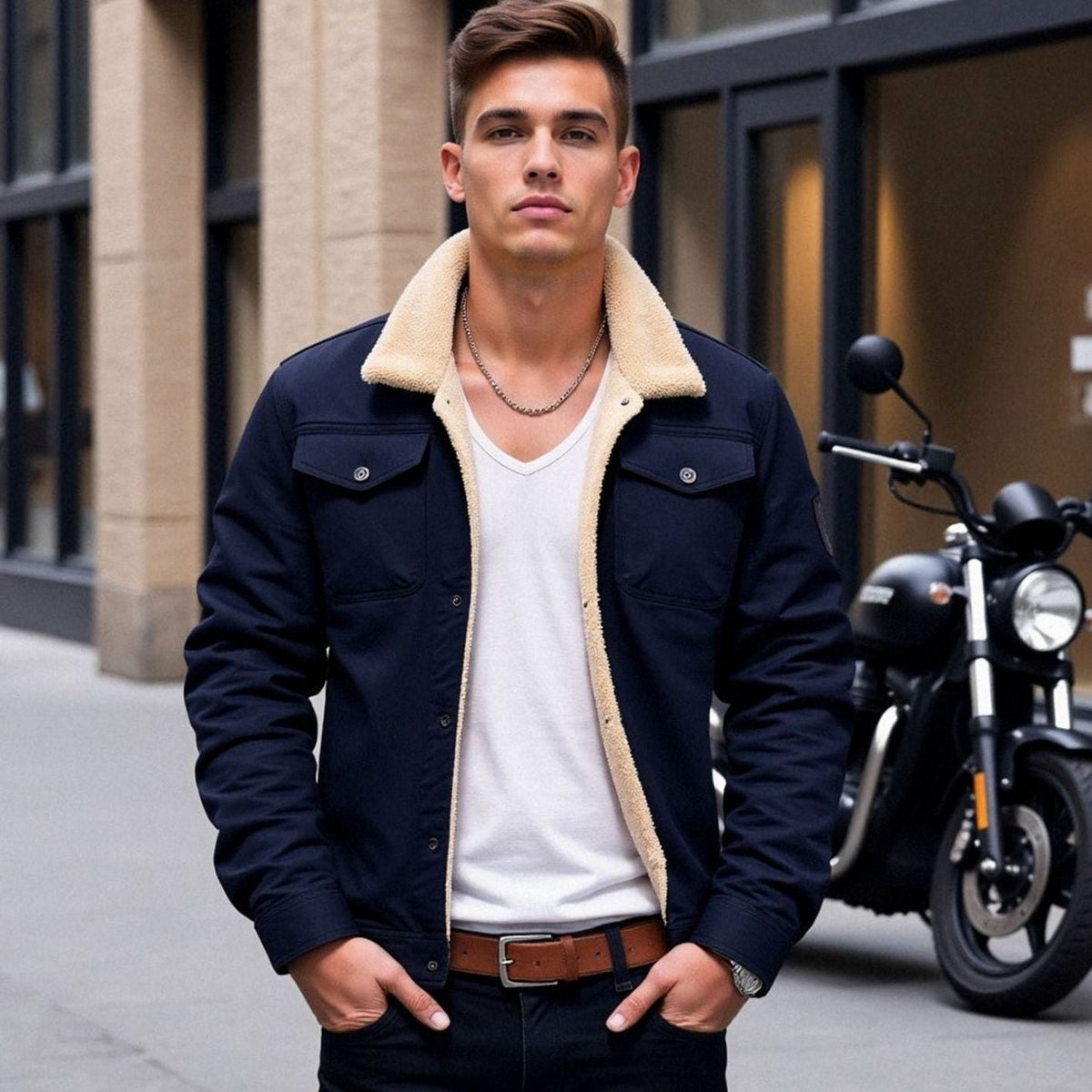 Men's Sherpa-Lined Fleece Collar Winter Jacket