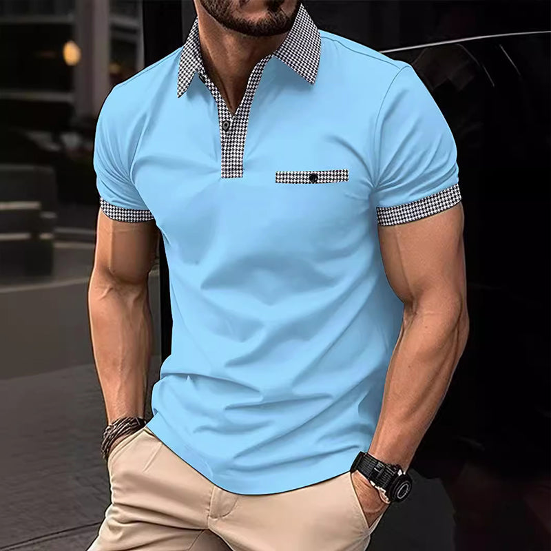 Men's Short-Sleeve Houndstooth Polo Shirt