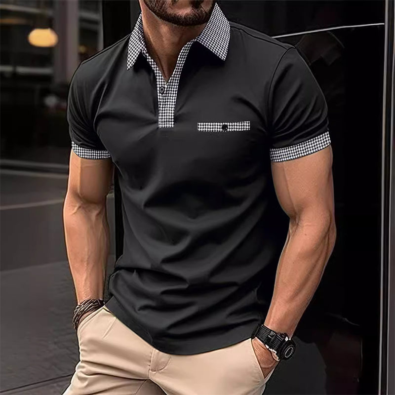 Men's Short-Sleeve Houndstooth Polo Shirt