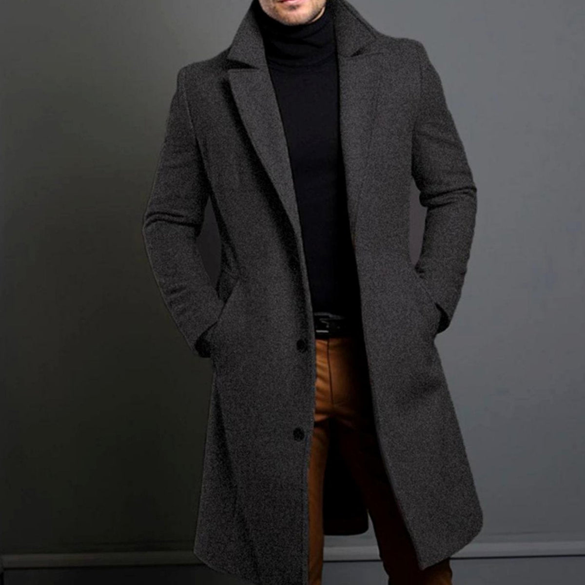 Men's Slim-Fit Single-Breasted Long Winter Coat