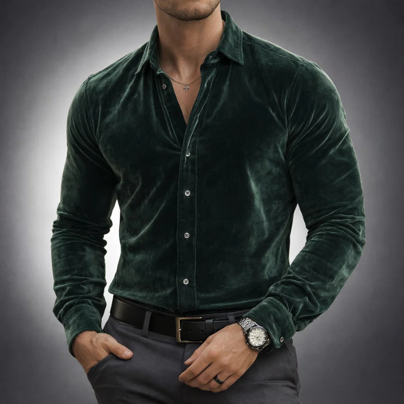 Men's Slim-Fit Velvet Shirt