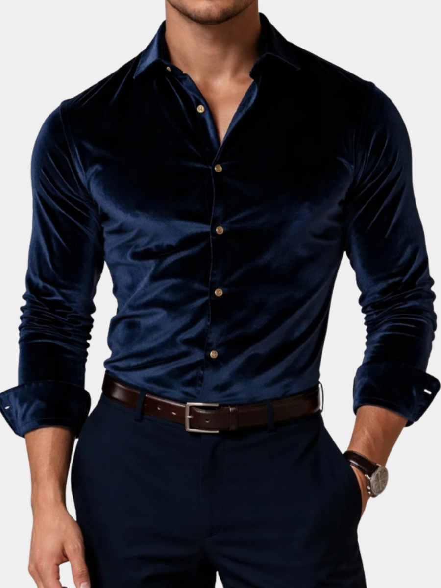 Men's Slim-Fit Velvet Shirt