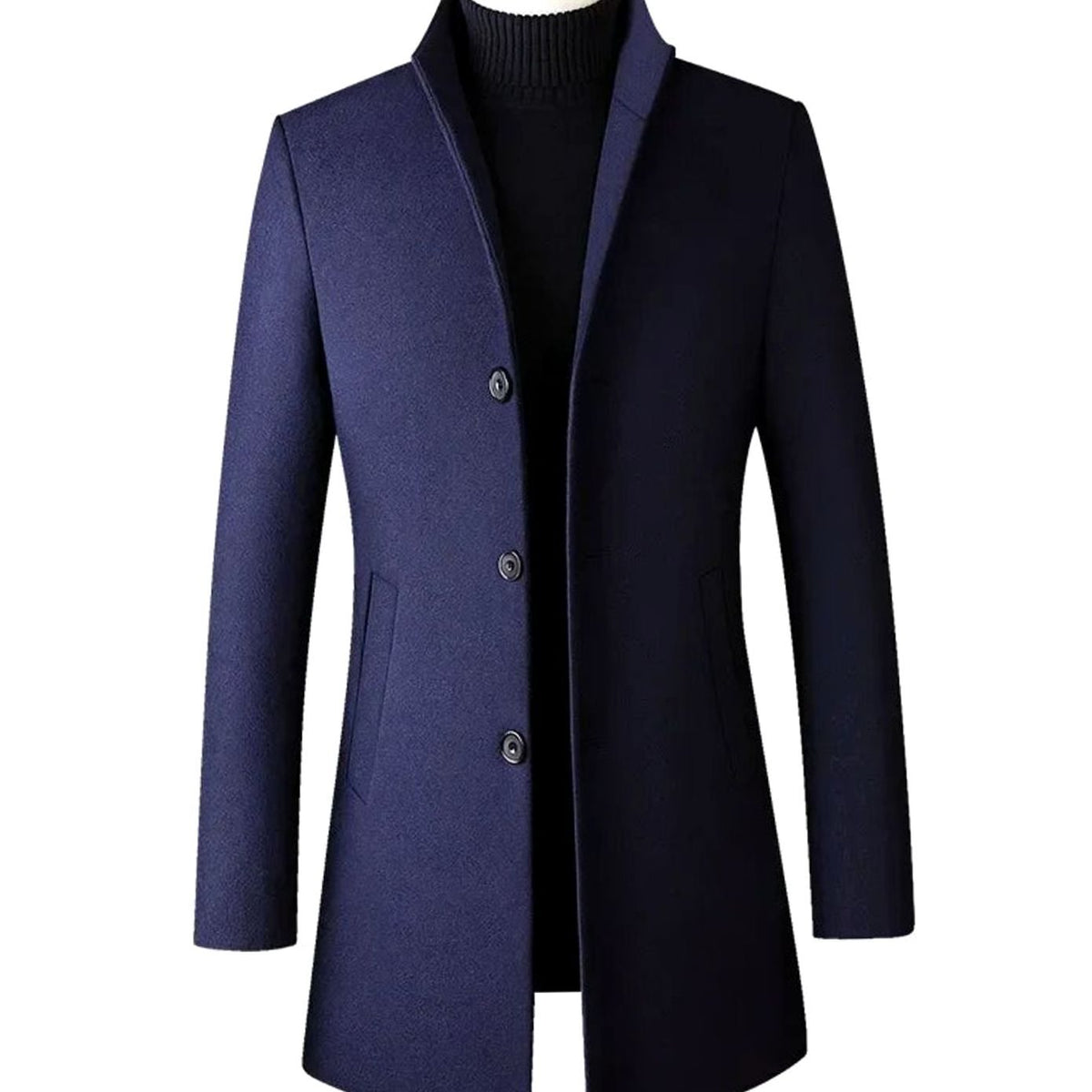 Men's Slim-Fit Wool-Blend Winter Coat with Notch Lapel