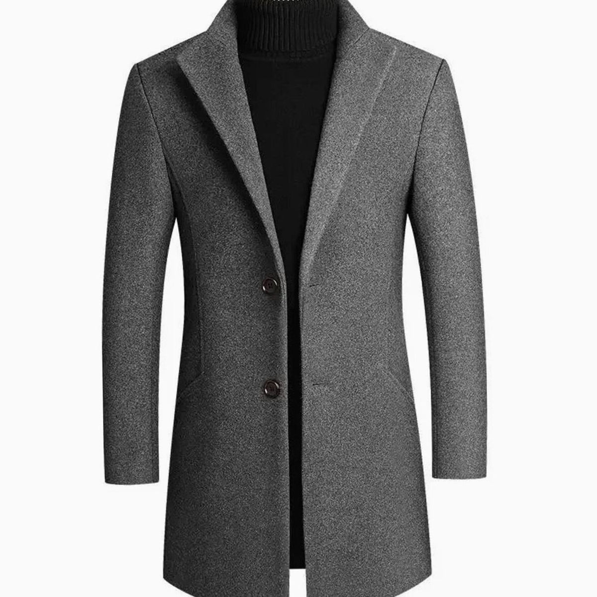 Men's Slim-Fit Wool-Blend Winter Coat with Notch Lapel