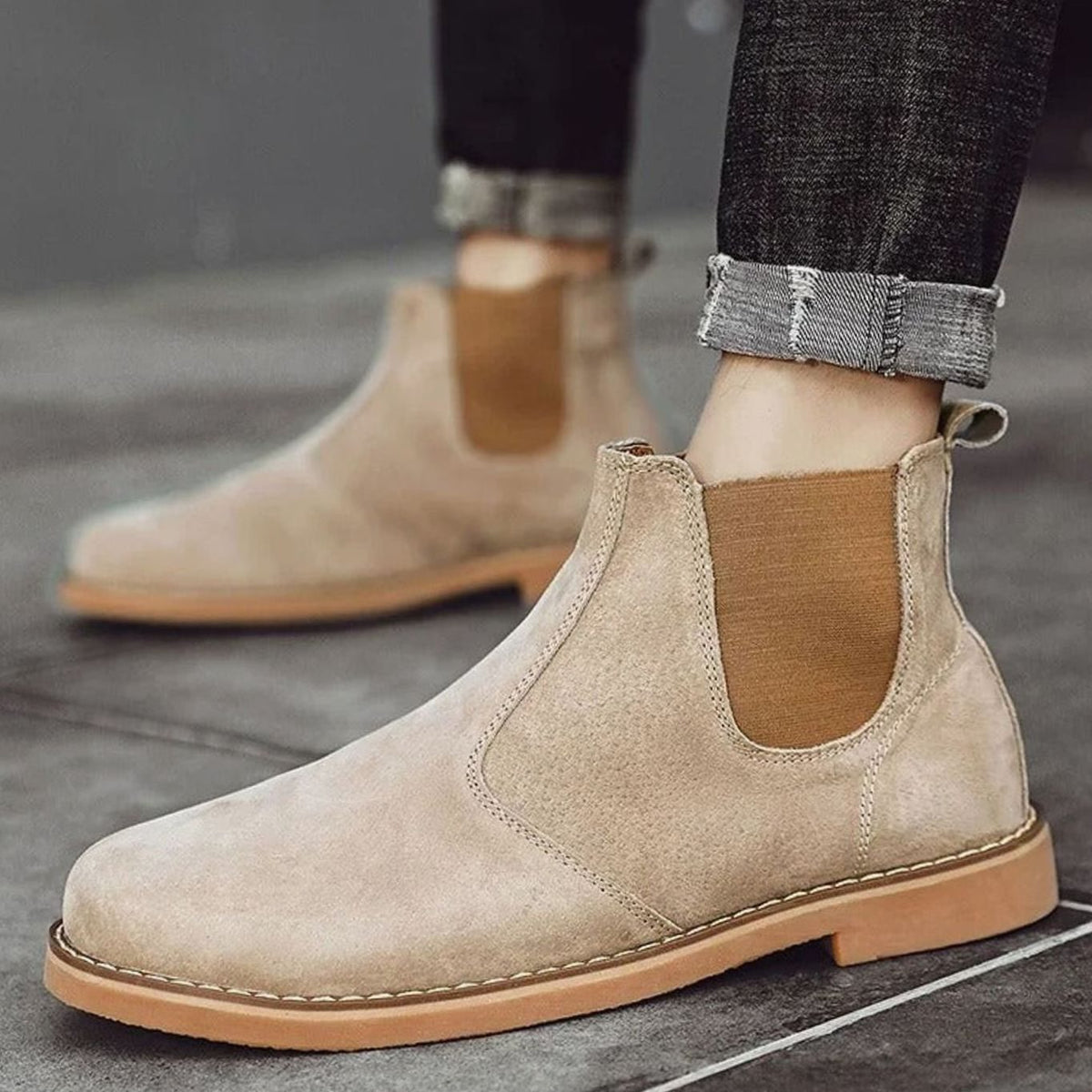 Men's Slip-On Leather Chelsea Boots with Rubber Sole