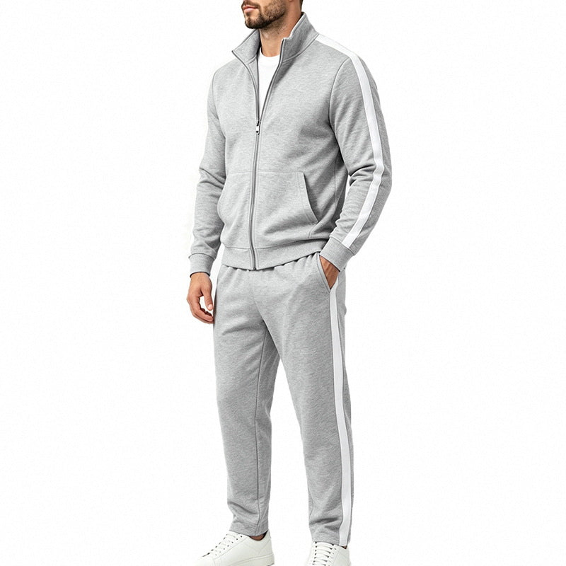 Men's Sports Tracksuit Set with Contrast Stripes, Zip Jacket and Jogging Pants