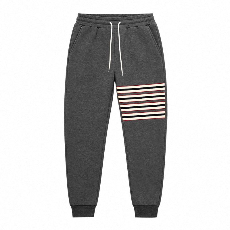 Men's Sporty Jogging Pants with Side Stripe Panel and Drawstring