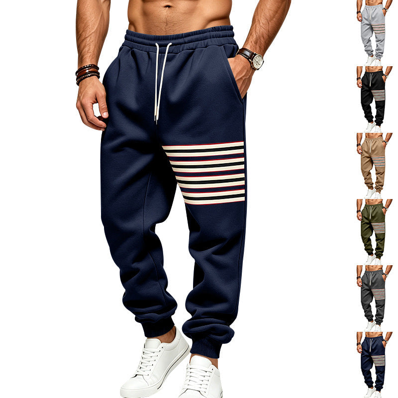 Men's Sporty Jogging Pants with Side Stripe Panel and Drawstring