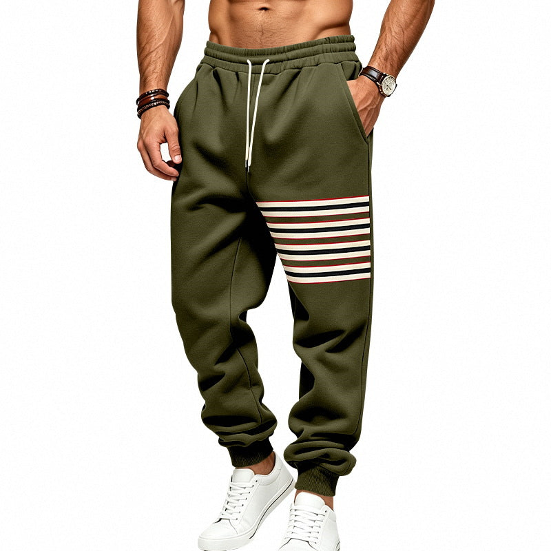 Men's Sporty Jogging Pants with Side Stripe Panel and Drawstring