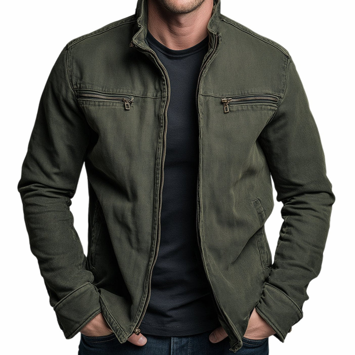 Men's Stand-Collar Full-Zip Slim-Fit Bomber Jacket