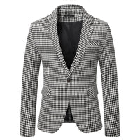 Men's Tailored Houndstooth Blazer with Lapel Collar and Flap Pockets