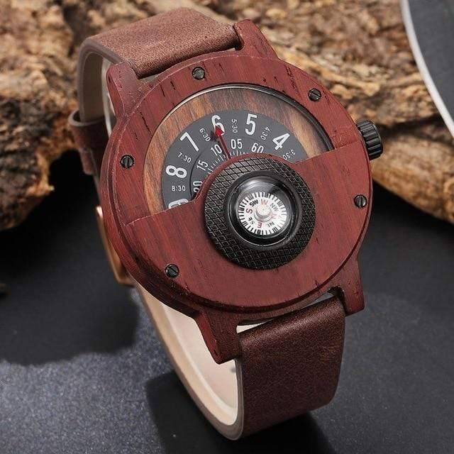 Men's Unique Turntable Compass Dial Wooden Watch