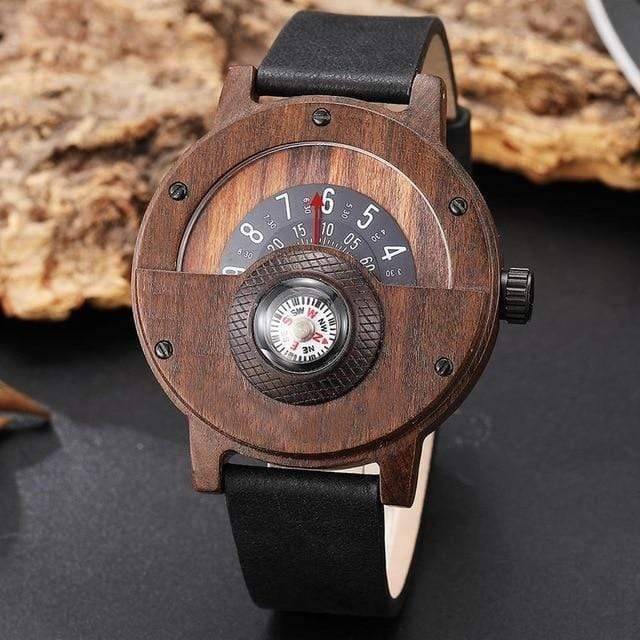 Men's Unique Turntable Compass Dial Wooden Watch