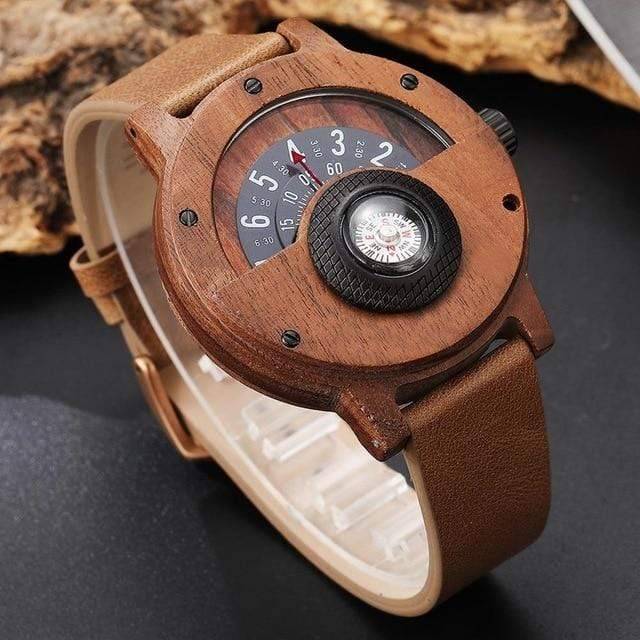 Men's Unique Turntable Compass Dial Wooden Watch