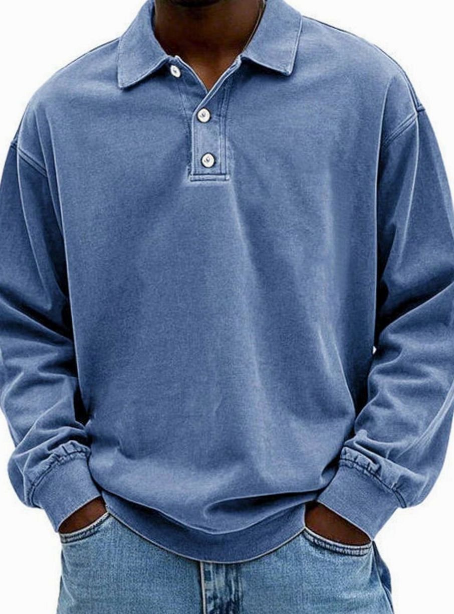 Men's Vintage Long Sleeve Relaxed-Fit Polo Shirt