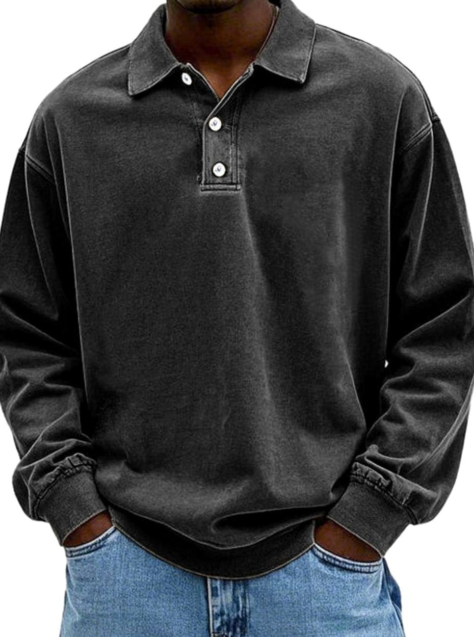 Men's Vintage Long Sleeve Relaxed-Fit Polo Shirt
