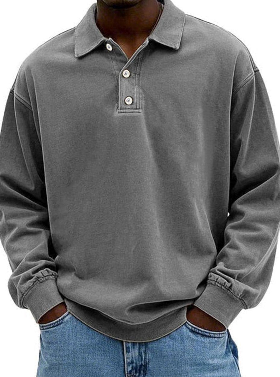 Men's Vintage Long Sleeve Relaxed-Fit Polo Shirt