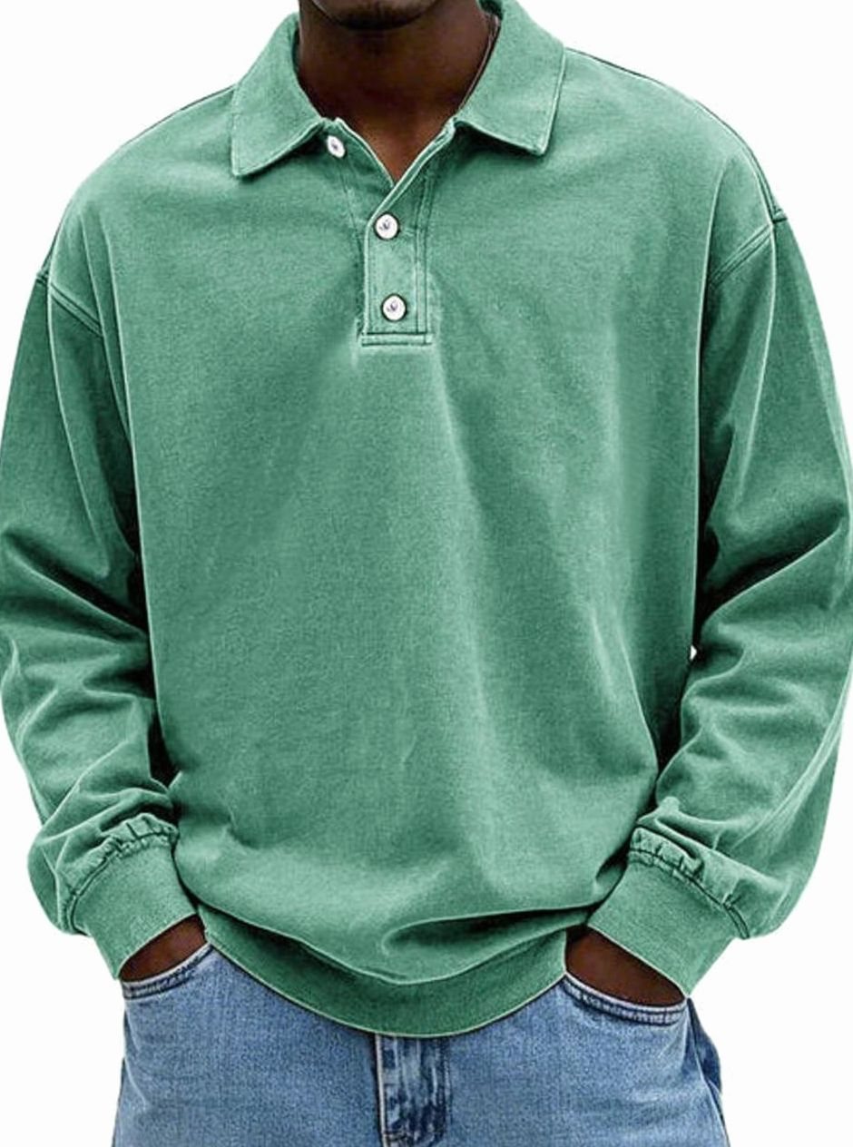 Men's Vintage Long Sleeve Relaxed-Fit Polo Shirt
