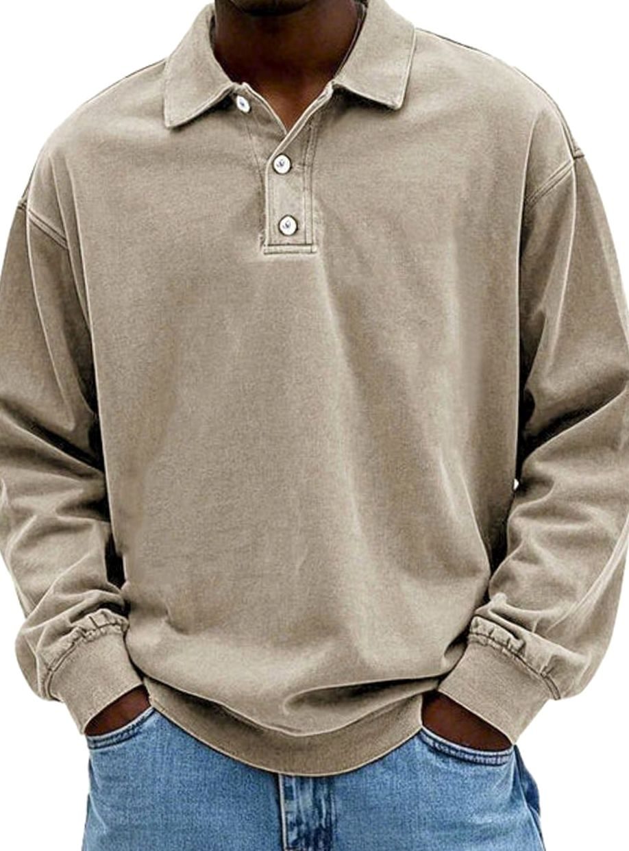 Men's Vintage Long Sleeve Relaxed-Fit Polo Shirt