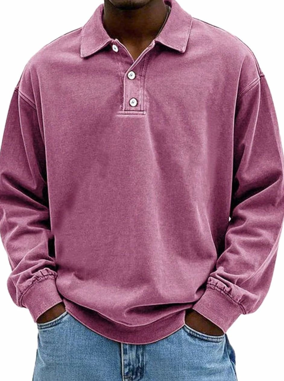 Men's Vintage Long Sleeve Relaxed-Fit Polo Shirt