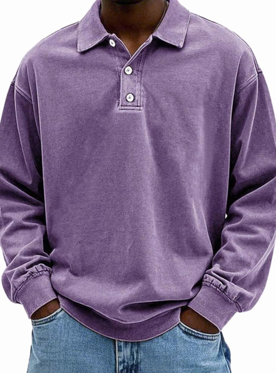 Men's Vintage Long Sleeve Relaxed-Fit Polo Shirt