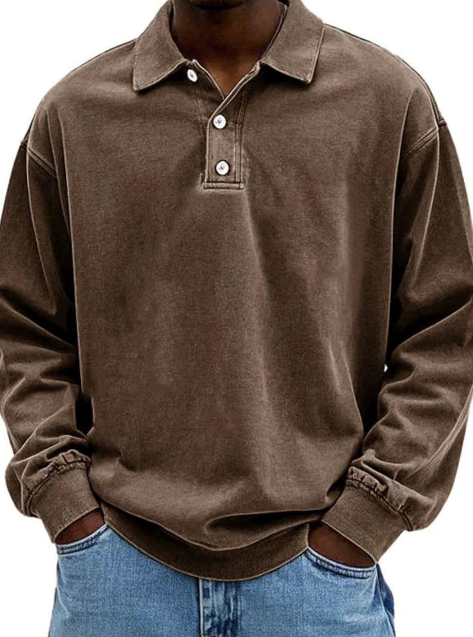 Men's Vintage Long Sleeve Relaxed-Fit Polo Shirt