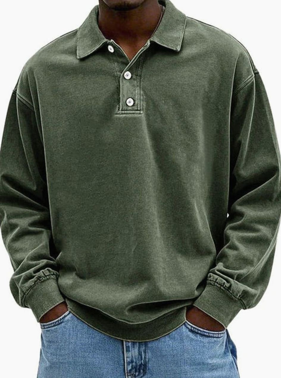 Men's Vintage Long Sleeve Relaxed-Fit Polo Shirt