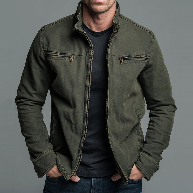 Men’s Vintage Stand-Collar Zip Jacket – Autumn & Winter Jacket for Everyday Wear
