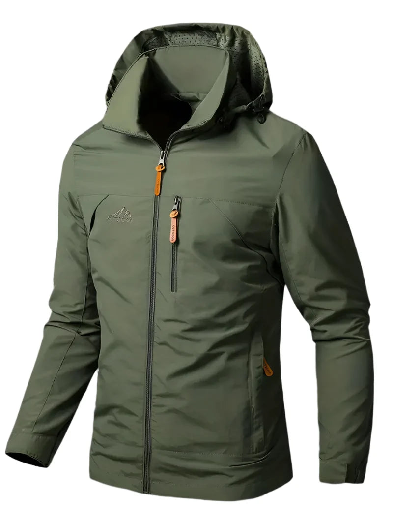 Men's Waterproof and Wind-Resistant Rain Jacket with Adjustable Hood