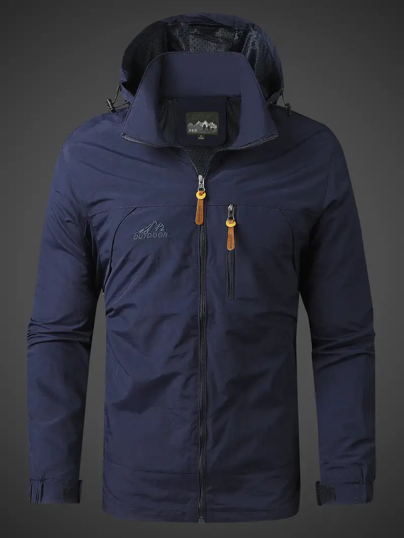 Men's Waterproof and Wind-Resistant Rain Jacket with Adjustable Hood