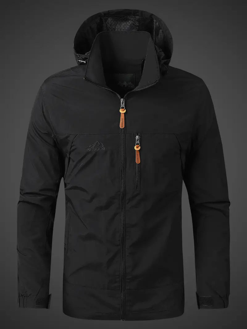 Men's Waterproof and Wind-Resistant Rain Jacket with Adjustable Hood