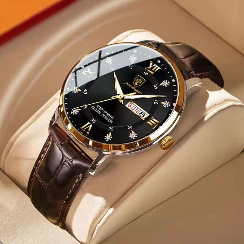 Men’s Waterproof Luminous Wrist Watch – Classic Stainless Steel Design with Glow-in-the-Dark Display